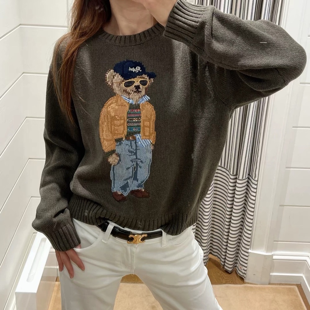 Ralph Lauren Olive Green Bear Graphic Crewneck Sweater - Picture 4 of 5